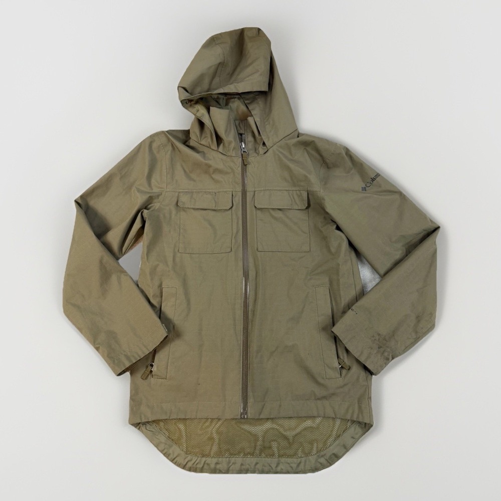 Columbia Rain Jacket Girl's Medium Green Omni-tech Vedder Park  Waterproof Wind